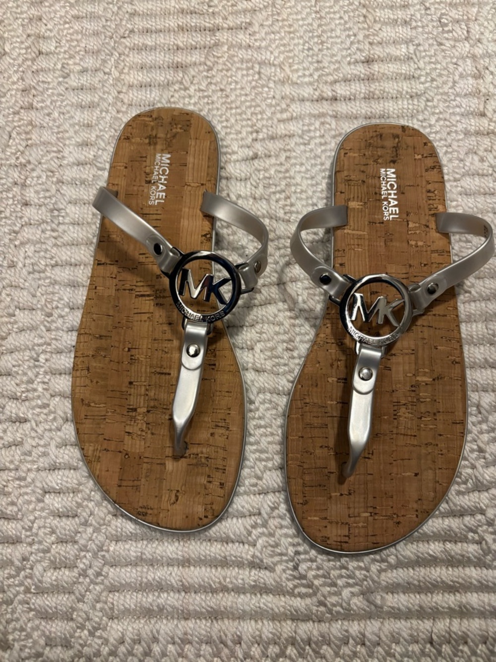 Michael Kors Silver Cork Jelly Thong Sandals